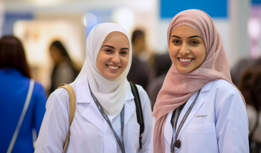 Healthcare CRM System - Two hijabi doctors smiling