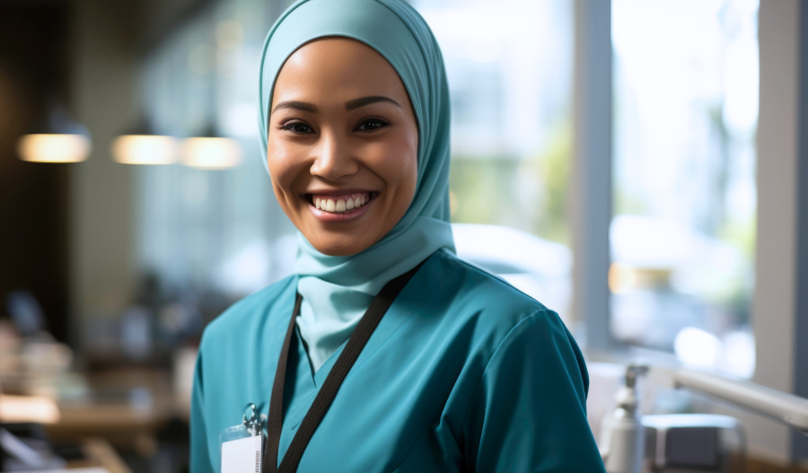 Healthcare CRM System - A hijabi nurse smiling
